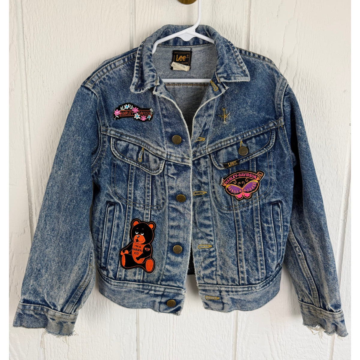 Vintage Lee Harley Davidson Denim Jacket Girls Size 10 Made USA Biker 80s 90s