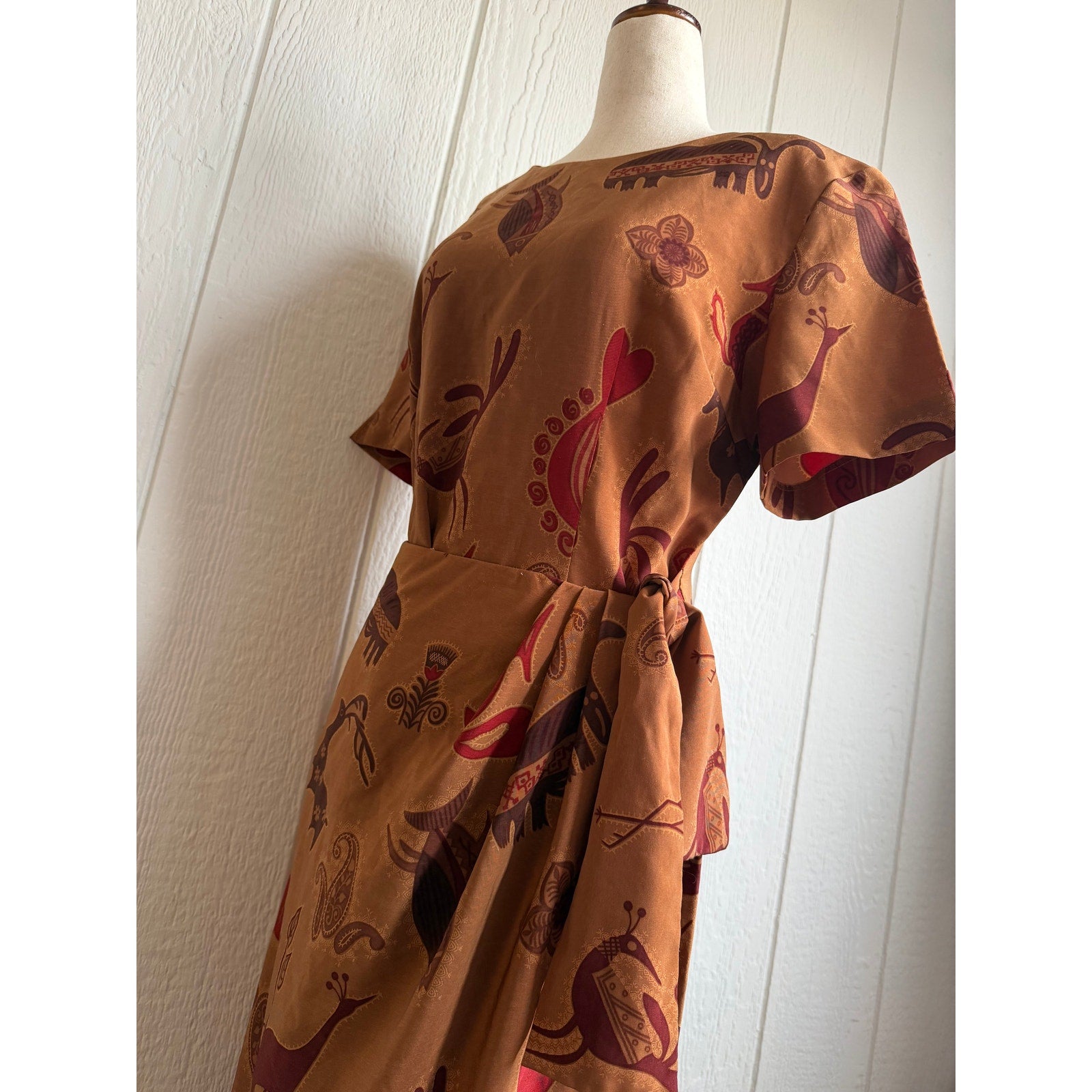 Vintage 90s Sag Harbor Dress Tribal Animal Print Midi Size 8