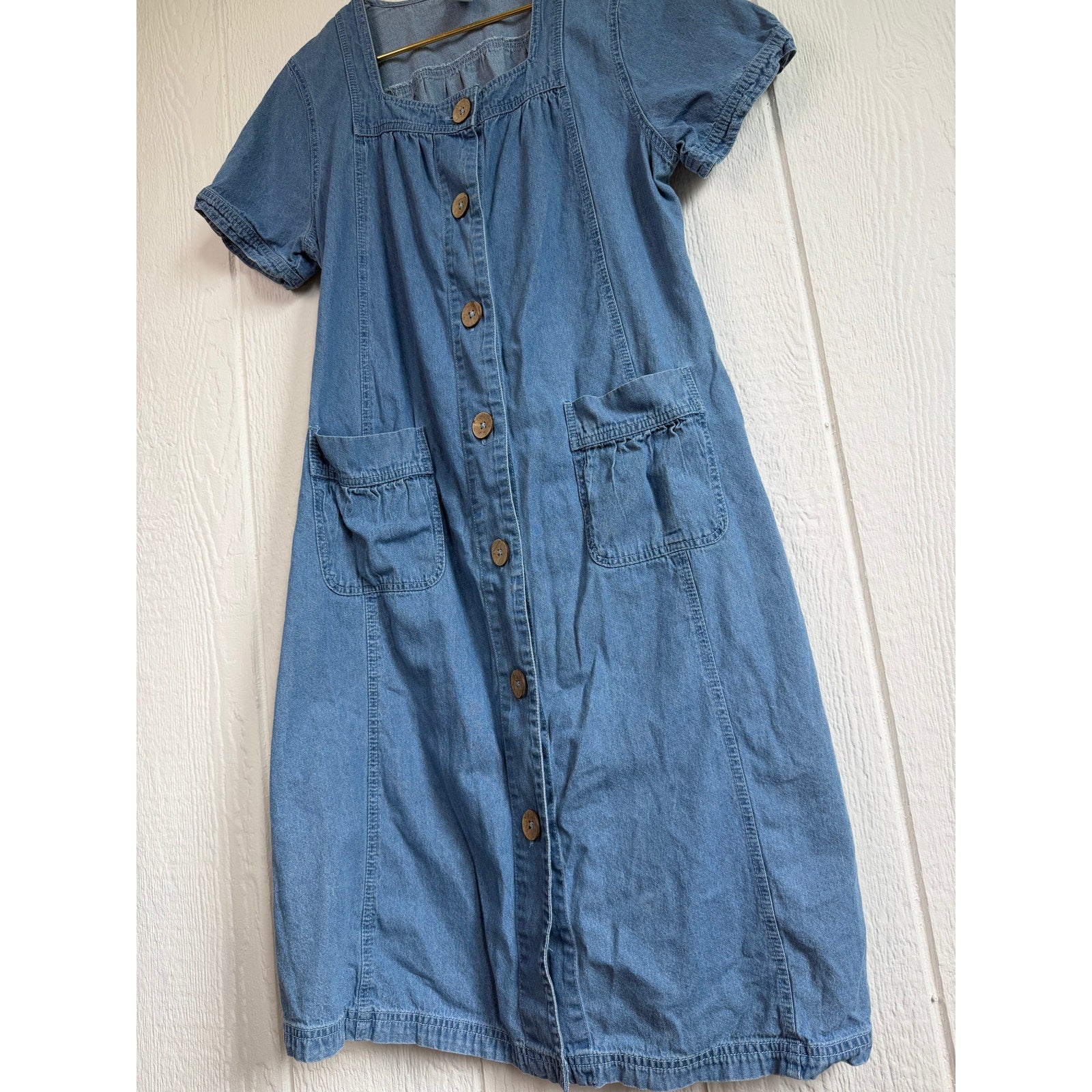 Vintage Vicki Wayne Women's Chambray Button Front Dress Cottagecore, Large 90s