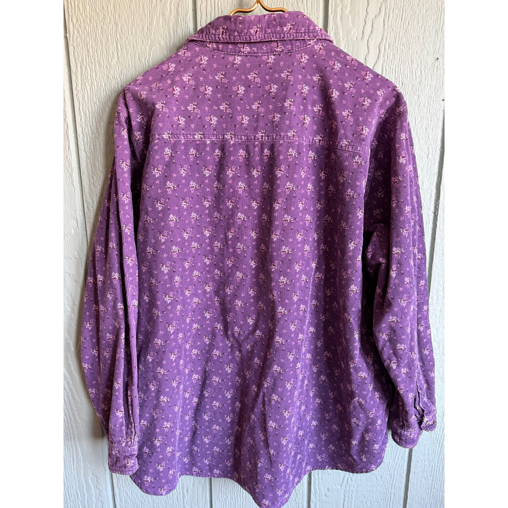Vintage Tweety Bird Purple Corduroy Button Down Shirt Floral Looney Tunes 90s