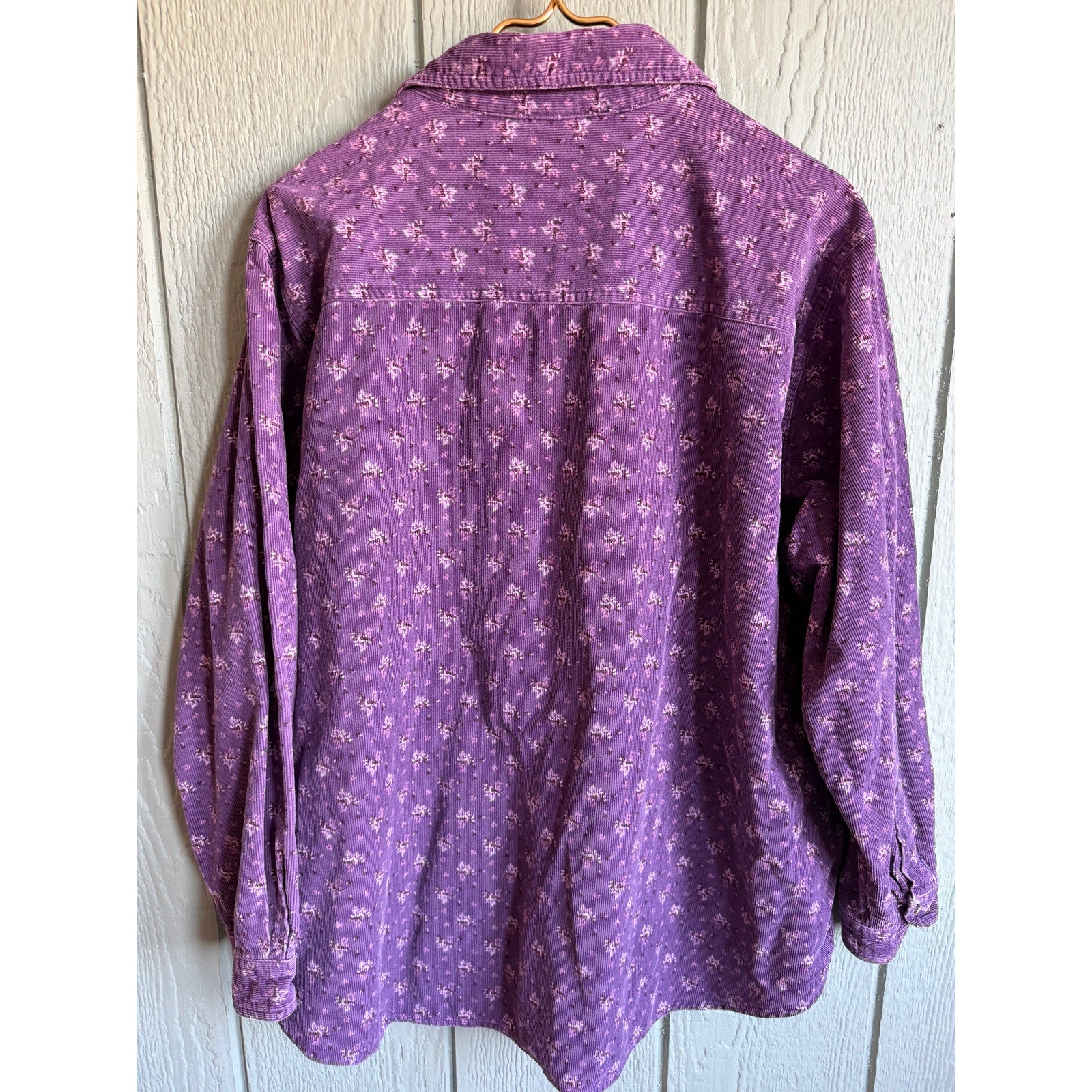 Vintage Tweety Bird Purple Corduroy Button Down Shirt Floral Looney Tunes 90s