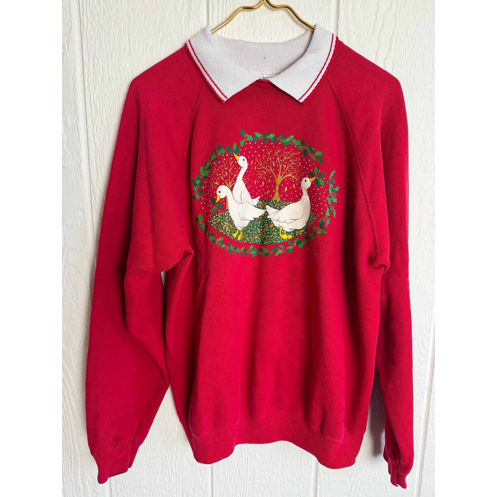 Vintage 90s Morning Sun Goose Collar Sweater XL Red Made in USA