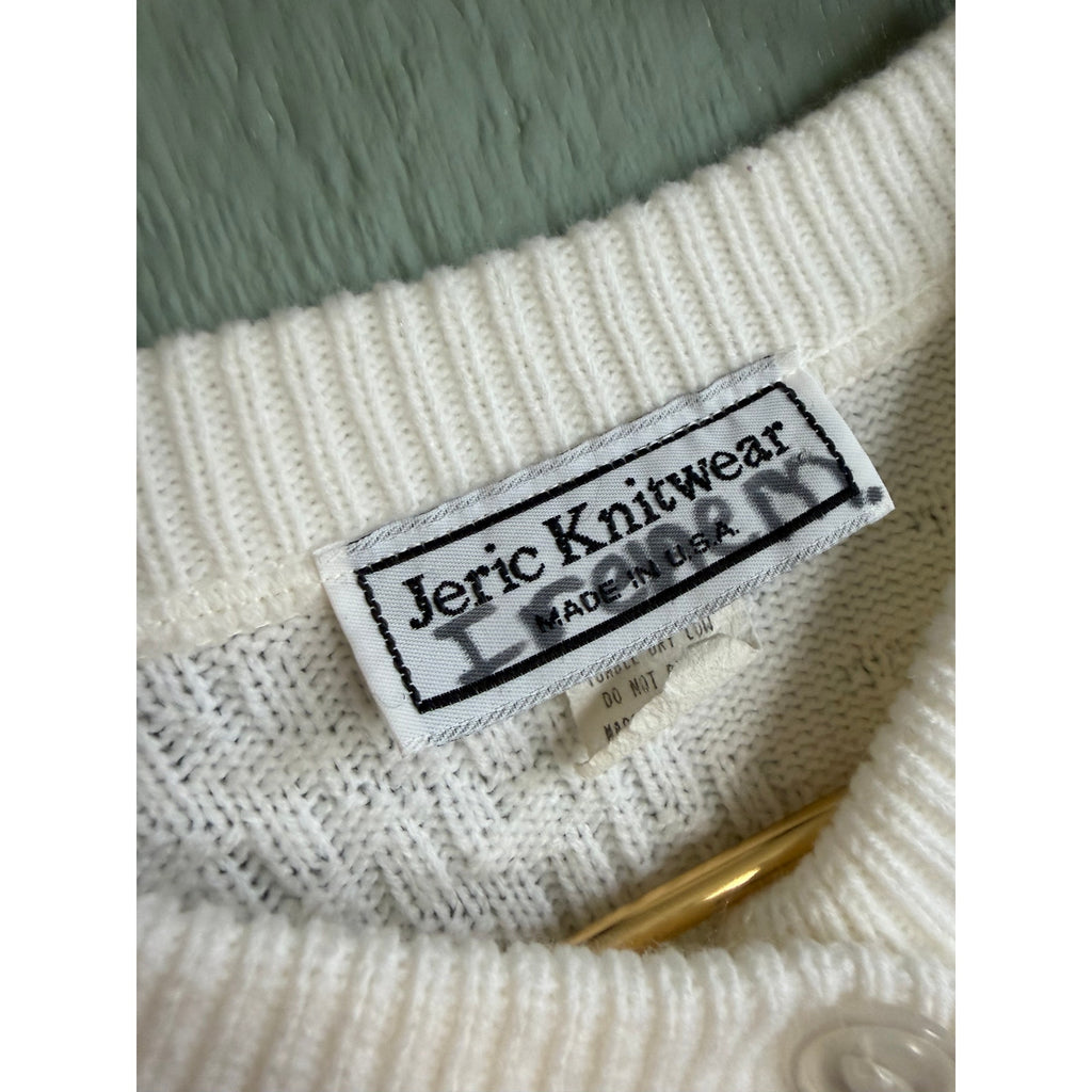 Vintage Jeric Knitwear White Textured Cardigan Made in USA 90s Chunky Knit